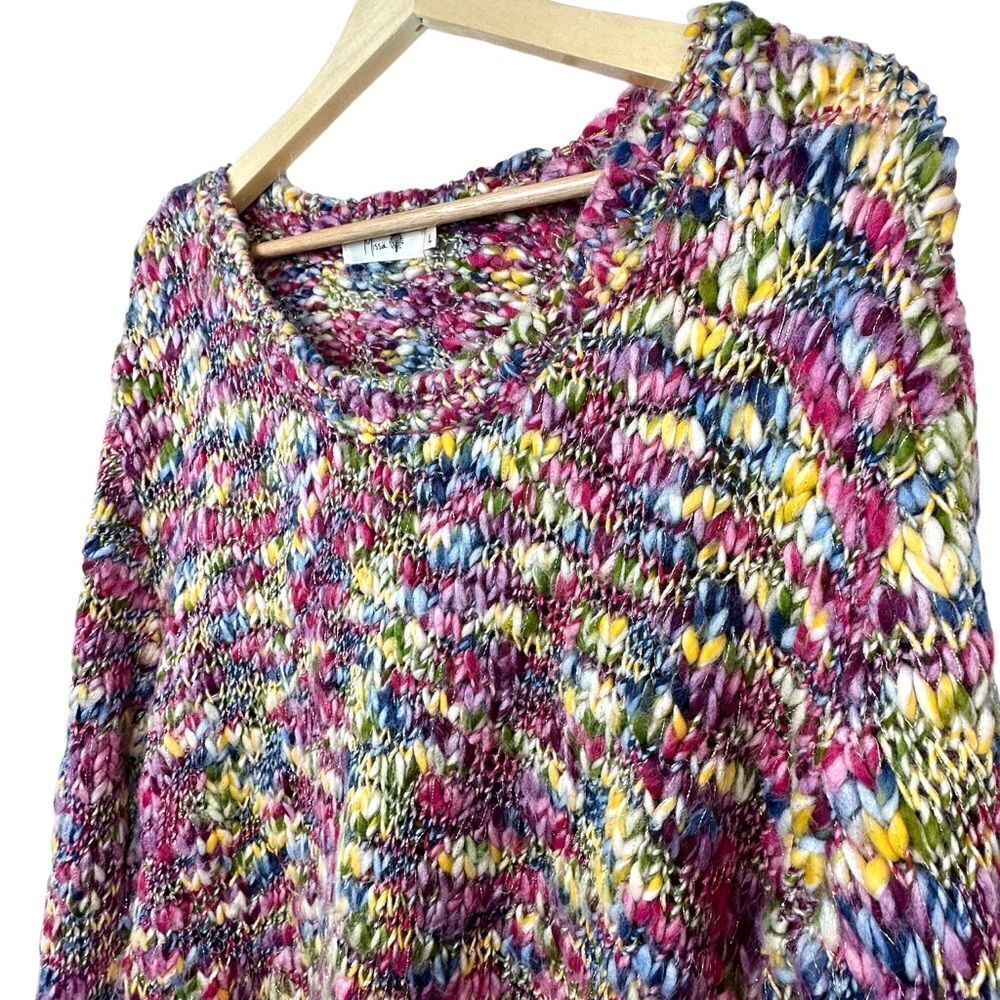 Missa Chunky Knit Rainbow Colorful Scoop Neck Pull Over Sweater L